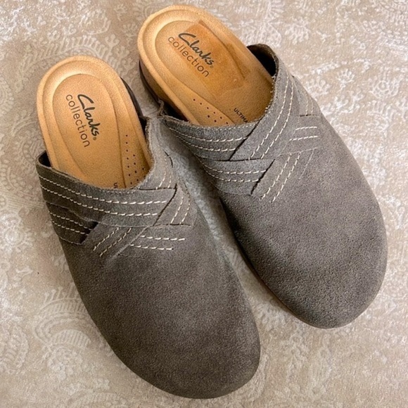Clarks Shoes - Brand New Clarks Genuine Suede Slip On Clogs Dark Olive Brynn Comfort Slide Mule